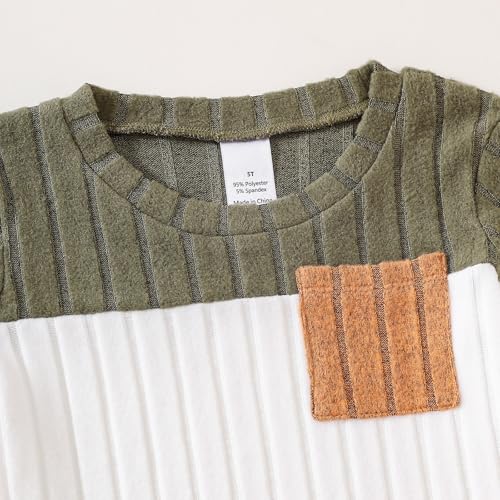 ROMPERINBOX Toddler Boy Clothes Fall Winter Outfit Ribbed Color Block Long Sleeve Sweatshirt and Solid Pants 2Pcs Set 18M-5T3