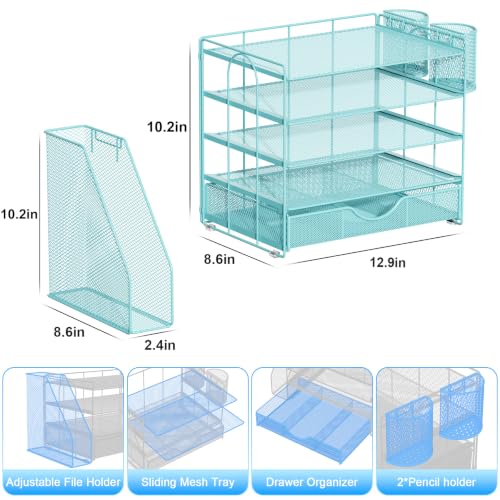 Image of gianotter 5-Tier Desk Organizer with Drawers and File Holders | Letter Trays and Pen Holders - Workspace Accessories for Office Supplies (Blue)