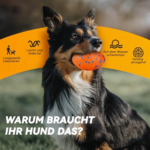 SUNNEKO Hundeball, Robustes Hundefußballspielzeug für Starke Kauer, Unzerstörbarer großer Rugbyball, Schwimmendes Hundespielzeug für Apportierspiele im Wasser, Für mittelgroße und große Hunde, Orange