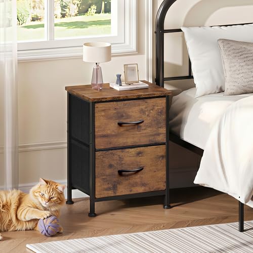 WLIVE Night Stand, Small Dresser with 2 Drawers & Wooden Top, Nightstand with Fabric Bins, Bedside Table End Table for Bedroom, Closet, Entryway, College Dorm, Rustic Brown - Image 2