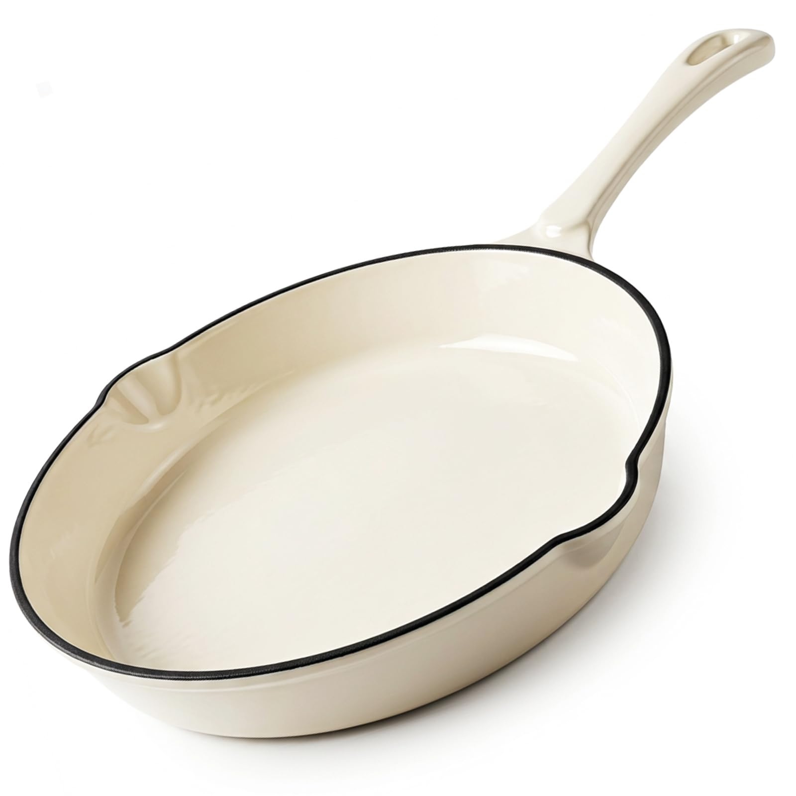 HOUSLUX Enameled Cast Iron Frying Pan Skillet with Handle 24CM