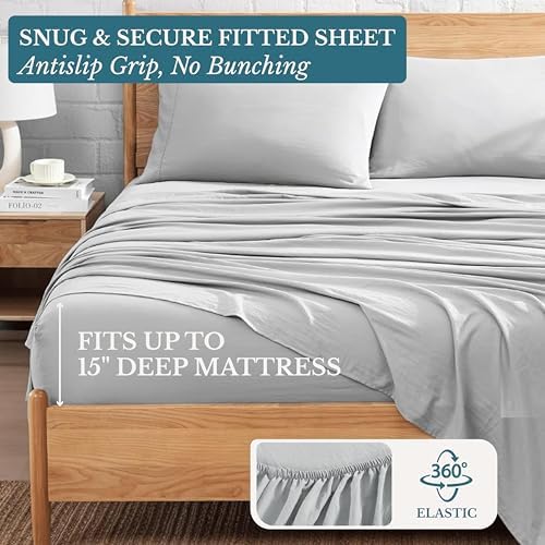 King Sheet Set 4 Piece - Oxygen Washed Ultra Soft Microfiber Sheets - Double Brushed - 15 Inch Deep Pocket - Breathable Cooling Bed Sheets - Oeko-TEX Certified - Hypoallergenic (King, Silver) - 2