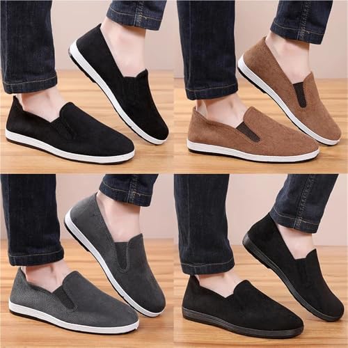 Men's Vintage Casual Corduroy Sneakers Solid Color Breathable Canvas Lazy Shoes Slip-On for Summer2