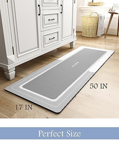 Image of MontVoo-Bath Mat Rug Runner Long Bathroom Mat Non Slip Super Absorbent Stain Resistant Quick Dry Thin Bathroom Rug Fit Under Door-Bath Mats for Bathroom Floor Bathtub Vanity-Bathmat 17 inchx50 inch Grey