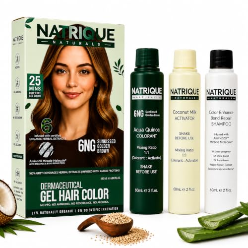 Image of Naturals Gel Hair Color India's 1st Amino Peptide Bond-Repair Technology Ammonia, PPD & Paraben Free 6 Herbal Extracts 100% Grey Coverage pH Balanced 180gm Sunkissed Golden Brown 6NG