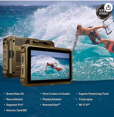 Image of Atomos Ninja 5.2 inch Touchscreen 4K HDMI Recording Monitor, Batt Charger Kit | Includes NP-F750 battery, charger, swivel /tilt adjustable mount.Features a 5.2-inch touchscreen display monitoring Bundle Kit
