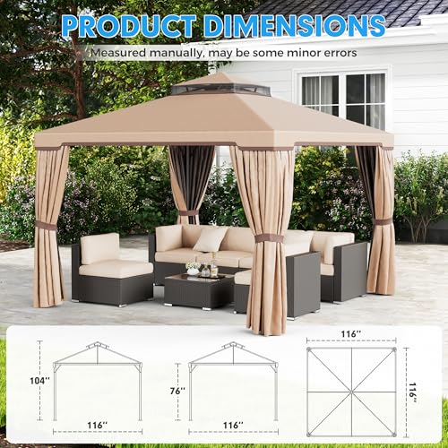 Incbruce Outdoor 10x10 Garden Gazebo, Steel Vented Double Roof Patios Canopy, Outside Gazebo with Mosquito Netting for Backyard, Lawns, Party (Brown) - Image 6