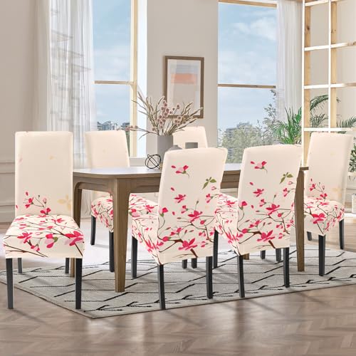 Image of SearchI Dining Room Chair Covers Slipcovers Set of 6, Spandex Super Fit Stretch Removable Washable Kitchen Parsons Chair Covers Protector for Dining Room,Hotel,Ceremony, Flowers