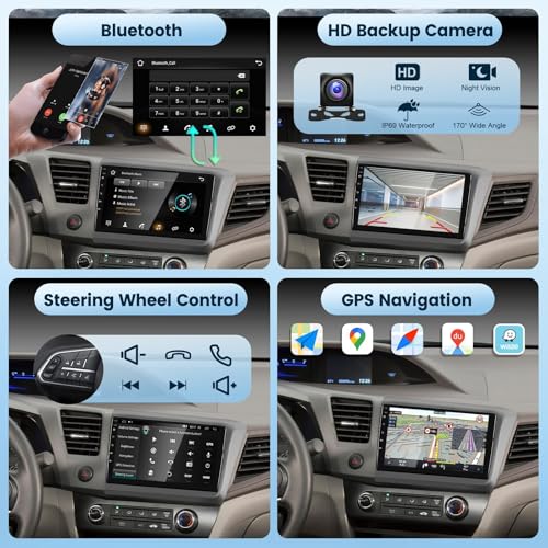 Image of 2G+64G Car Radio Stereo for Honda Civic 2012-2015 with Wireless CarPlay /Android Auto, 9 Inch HD Touch Screen Android 15 Head Unit GPS WiFi Bluetooth FM /RDS EQ HD Backup Camera
