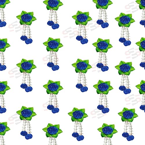 Image of S2S Plastic Artificial Flowers And Leaves Decoration For Wedding Decorations, Event Decor At Home Easy Simple Backdrop (Blue Flowers) (Pack Of 12 Pcs)