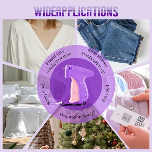 Image of Stitch Gun for Clothes - Stitchy Tagging Gun for Clothing, Handheld Stitch Gun Quick Clothing Fixer, Sewing Kit Includes 6 Needle，3000 Fasteners(1500 Black & 1500 White) (Purple)