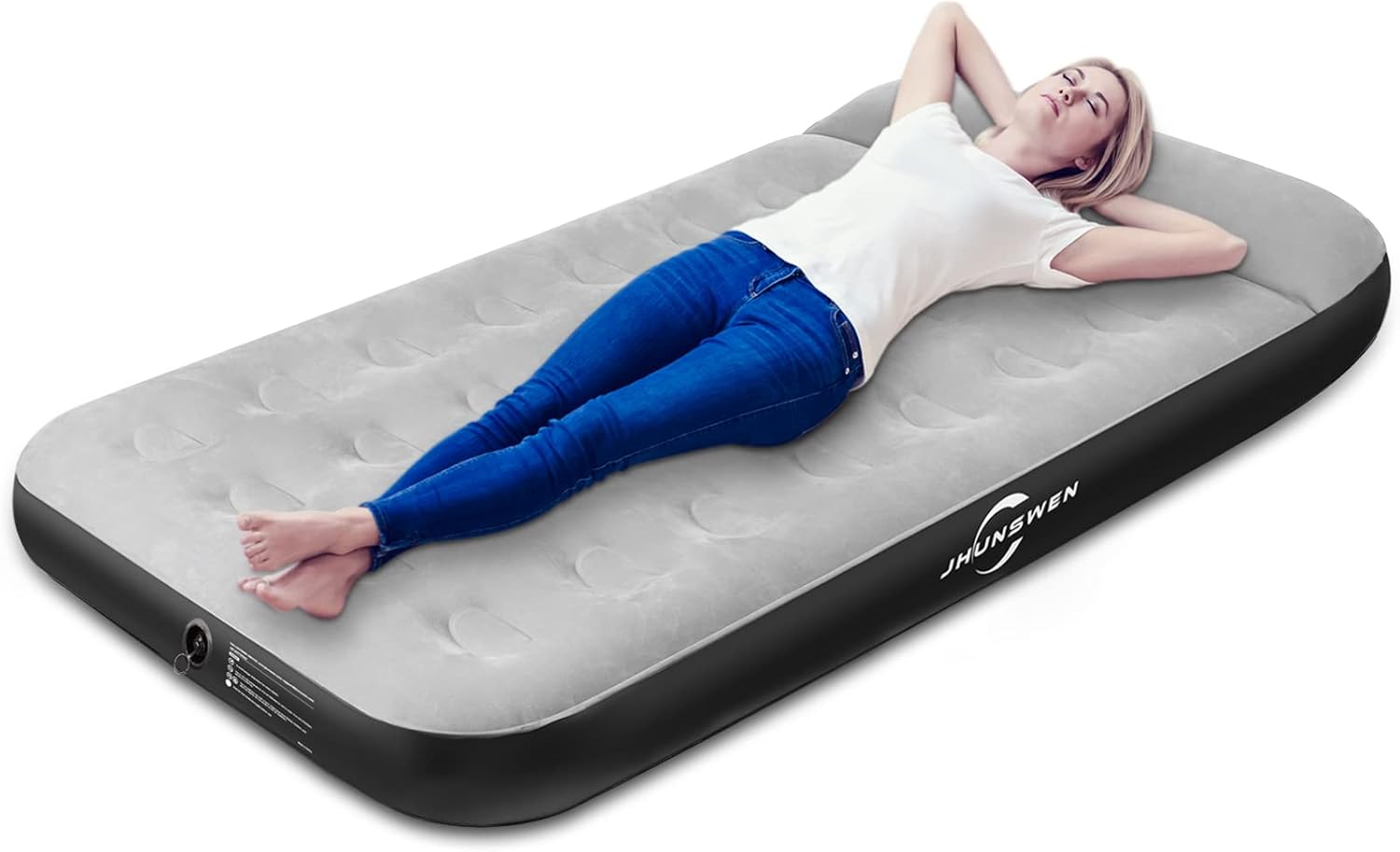 JHUNSWEN Inflatable Mattress with Pillow, Flocked Surface Camping Air