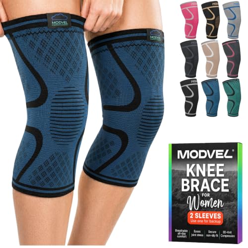 Image of Modvel 2 Pack Knee Brace for Women - Knee Support for Walking, Knee Compression Sleeves for Pain Relief, Knee Sleeves for Women, Knee Brace for Sports, Workouts & Arthritis