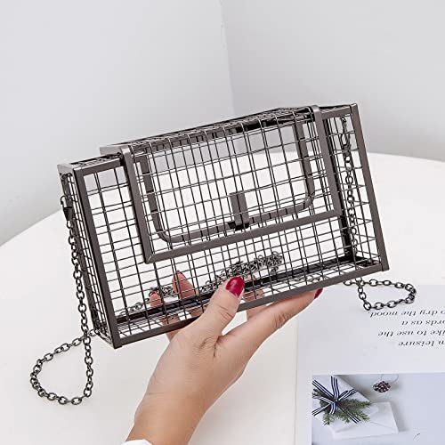 Letode Women's Elegant Chain Cross-Body Bag Metal Hollow Cage Clutch (Gun) #TOP7
