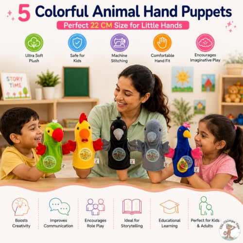 Image of Pack of 25 Animal Hand Puppets for Kids, Soft Plush Puppet Set, Educational Storytelling Toys, Role Play Learning Toys, Preschool Classroom Teaching Aids, Birthday Gift for Boy & Girls