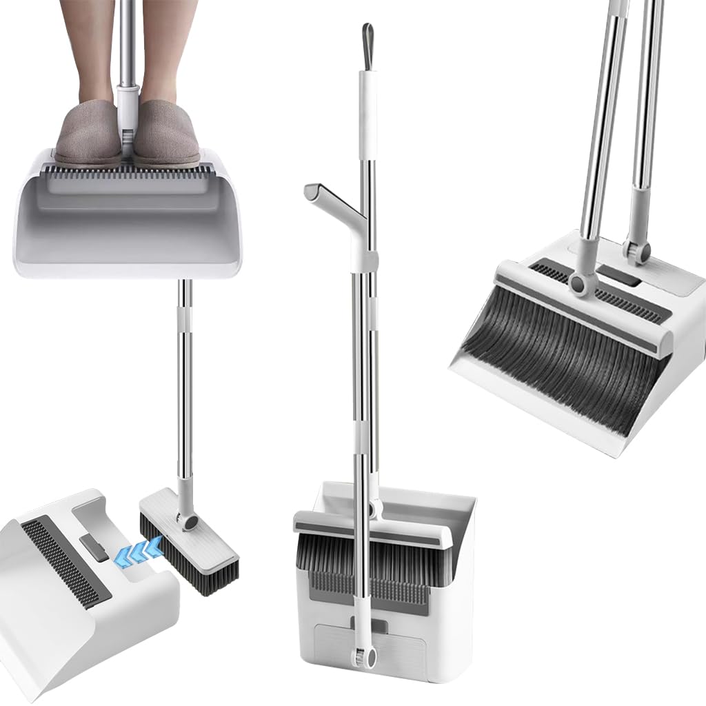 HASTHIP® 3 in 1 Broom and Dustpan Set for Home, Stand Up Broom Dustpan Combo with Intergrated Long Handle Floor Brush (B0D9N5G3MG) Amazon Price History, Amazon Price Tracker