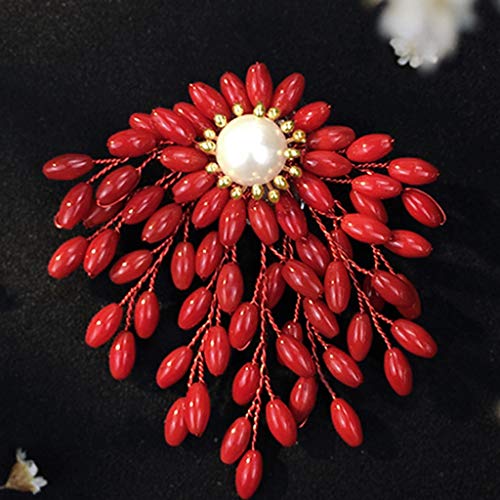 Broche en perle naturelle et corail rouge : ravivez la passion du style rétro - 4