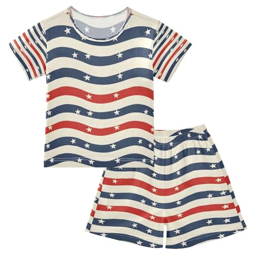senya Short Sleeve Pajamas Sets Summer Cotton Sleepwear Stripes American Flag