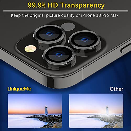 Image of Compatible for iPhone 13 Pro /iPhone 13 Pro Max Camera Lens Protector Bling, 9H Tempered Glass Camera Cover Screen Protector Metal Ring Decoration Accessories Black