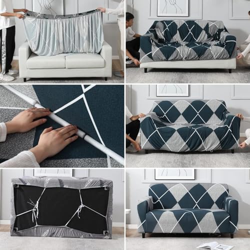 Image of Sofa Cover 5 Seater Fitted Sofa Cover 3 Seater and 2 Seater Fully Covered Universal 5 Seater Sofa Cover Non-Slip Sticky Elastic Stretchable Sofa Set Slipcover Protector for (3+1+1 Seater)