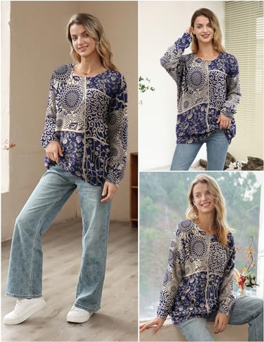 Image of YESNO Women Christmas Sweater Graphic Printed Oversized Pullover Sweaters Casual Loose Knit Tops S01