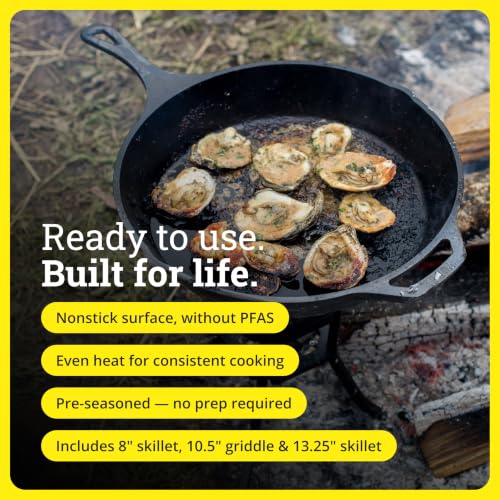 Lodge Pre-Seasoned Cast Iron Set - 3-Piece Skillet & Griddle Cookware - image 2