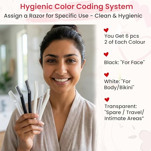 Image of TEMPERIA Reusable Face & Eyebrow Razor for Woman Facial Hair (6 Razors) | Instant & Painless | For Eye brows, Upper Lip, Forehead, Peach Fuzz, Chin, Sideburns & Underarms Hair Remover (M241)