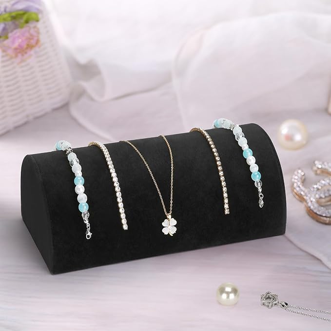 Image of Jewelry Store Counter display oval necklace display rack Gray Velvet Necklace display stand
