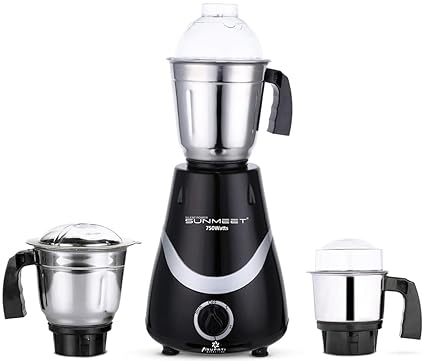 SilentPowerSunmeet NECKLACE 750W Mixer Grinder with 3 Stainless Steel Jars (1 Wet Jar, 1 Dry Jar and 1 Chutney Jar), BLACK-SILVER.Make In India(ISI Certified)