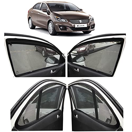 Image of Autofact Magnetic Car Sunshades Compatible with Maruti Ciaz (2014 to 2024) (Set of 4) - Easy Installation, UV Protection, Keeps Car Cool (Front 2 with Zippers, Rear 2 Without Zippers)