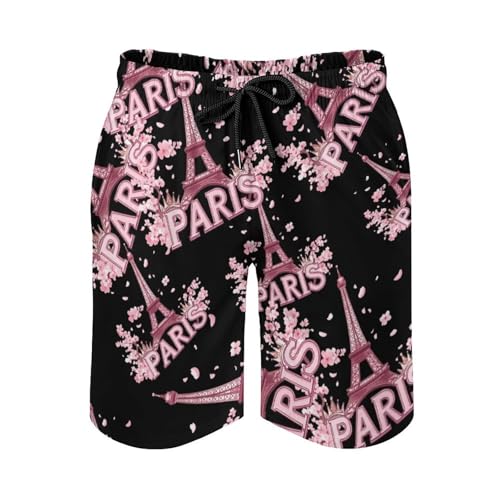 Paris Eiffel Tower Men's Swim Trunks Quick Dry Board Shorts Hawaiian Beach Shorts With Pocket4