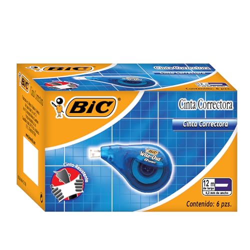 Corretivo em Fita BIC Super Tape, 12 metros, Formato Anatômico, 891821, 6 unidades, Correção Istantânea