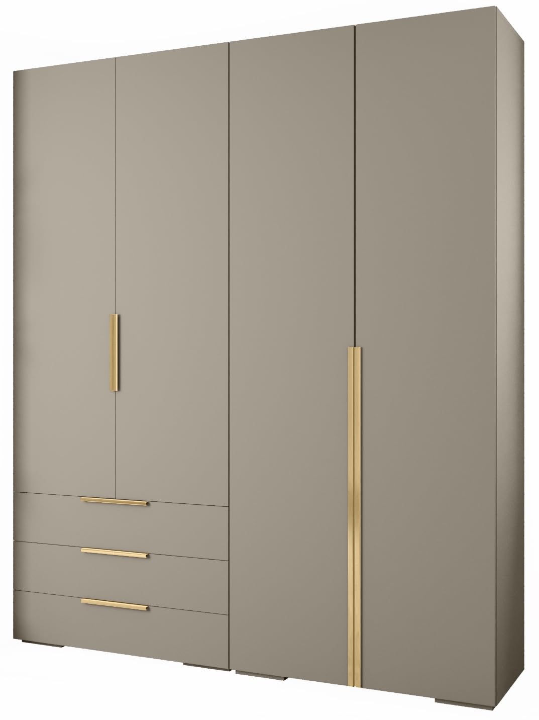 MEBLE KRYSPOL Inova 1 Möbelset - Moderne Garderobe - für Schlafzimmer, Wohnzimmer, Flur, Kinderzimmer - Ankleidemöbel - 236,7x200x47cm - Kaschmir, Handgriff Gold