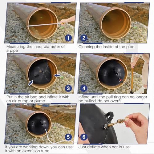 Image of Glooglitter 6 Inch Inflatable Pipe Plug Sewer Test Plug Rubber Plumbing Test Balloon Ball for Sewage Pipeline Inspection (with 39.37 Plastic Extension Hose)