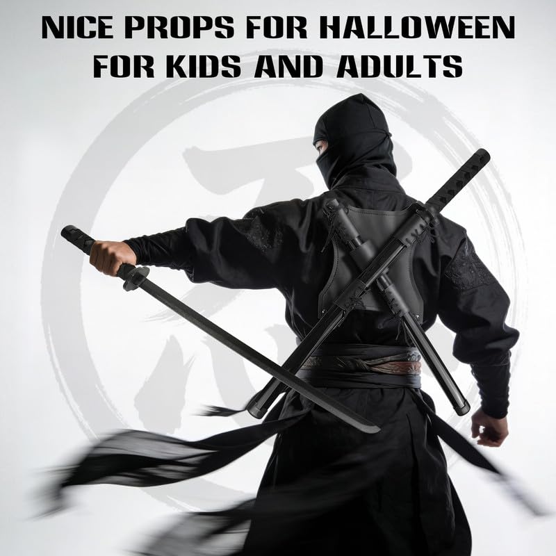 Set de Espadas Ninja de Madera con Funda Trasera – Estuche Ajustable con Dos Katanas para Disfraces de Cosplay, Halloween y Carnaval