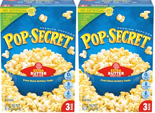 Image of Pop Secret Microwave Popcorn, Extra Butter Flavor, 3.2 Oz Sharing Bags, 3 Ct (Pack of 2)