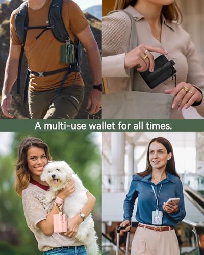 Image of BOSTANTEN Small Wallet RFID, Minimalist Zip ID Case Wallet with Lanyard Keychain, Water Resistant Card Wallets for women & Men, Green