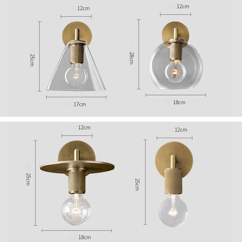Applique da Parete Vintage Industriale, Lanterne da Parete retrò in Metallo e Vetro, Base in Ottone E27, Paralume in Vetro Trasparente, Illuminazione da Parete Edison per Cucina, Bar, Salotto, ba