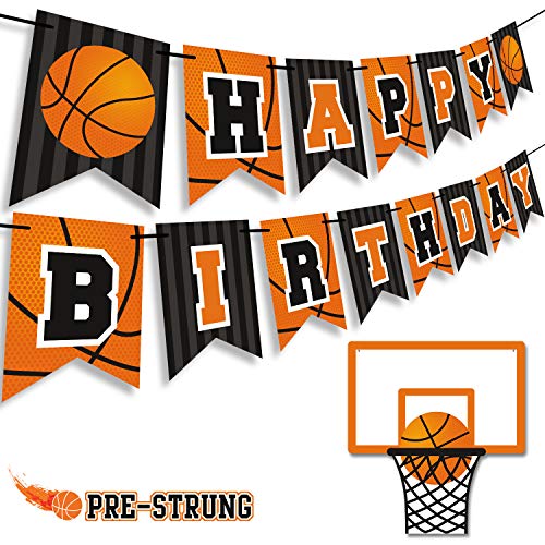 Levfla Basketball Happy Birthday Banner Slam Dunk Party Decoration Supplies Kids Teenagers Boys B-Day Photo Prop Pennant Ideas NO DIY Required