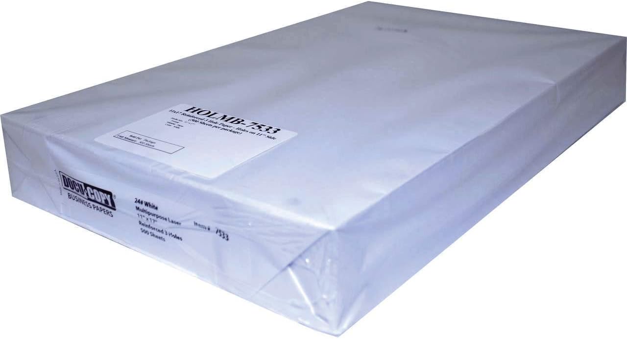 7533 Reinforced Premium Multipurpose Copy Paper 24lb 11" x 17" 3 Holes 1 Case/4 Reams/2000 Sheets