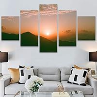 SIGNWIN 5 Panel Canvas Wall Art Sunset in The Mountains for Home Decorations Ready to Hang - 60