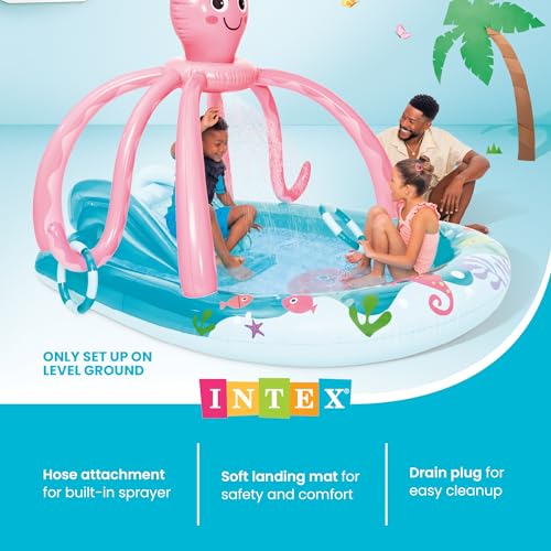 Image of INTEX Friendly Octopus Inflatable Kiddie Pool: Inflatable Kids Pool with Water Sprayer and Slide - Splash Pad - 92 inch x 72 inch x 59 inch - Ages 3+