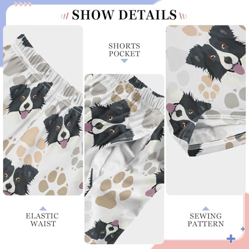 Collie Paw Print Boys Long Pants Soft Trousers Elastic Waist Kids Lounge Bottoms with Pockets S-XL4