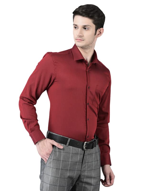 Image of Canoe Men's Regular Fit Blue Color Cotton Fabric 38 Size Button Closure Formal Shirt Collared Neck Pattern Chest Pocket Spread Collar