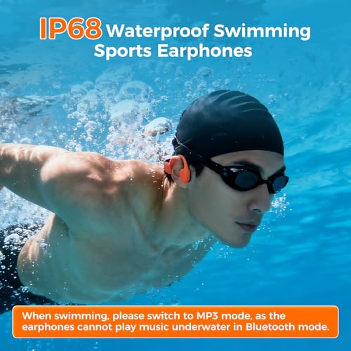 Image of Full-Coverage Liquid Silicone Swimming Headphones, IP68 Waterproof Underwater Headphones, Bluetooth 6.0&MP3 with 32GB Memory Card, Soft /Skin-Comfortable Open Ear Bone Conduction Swim Earbuds(Carrot