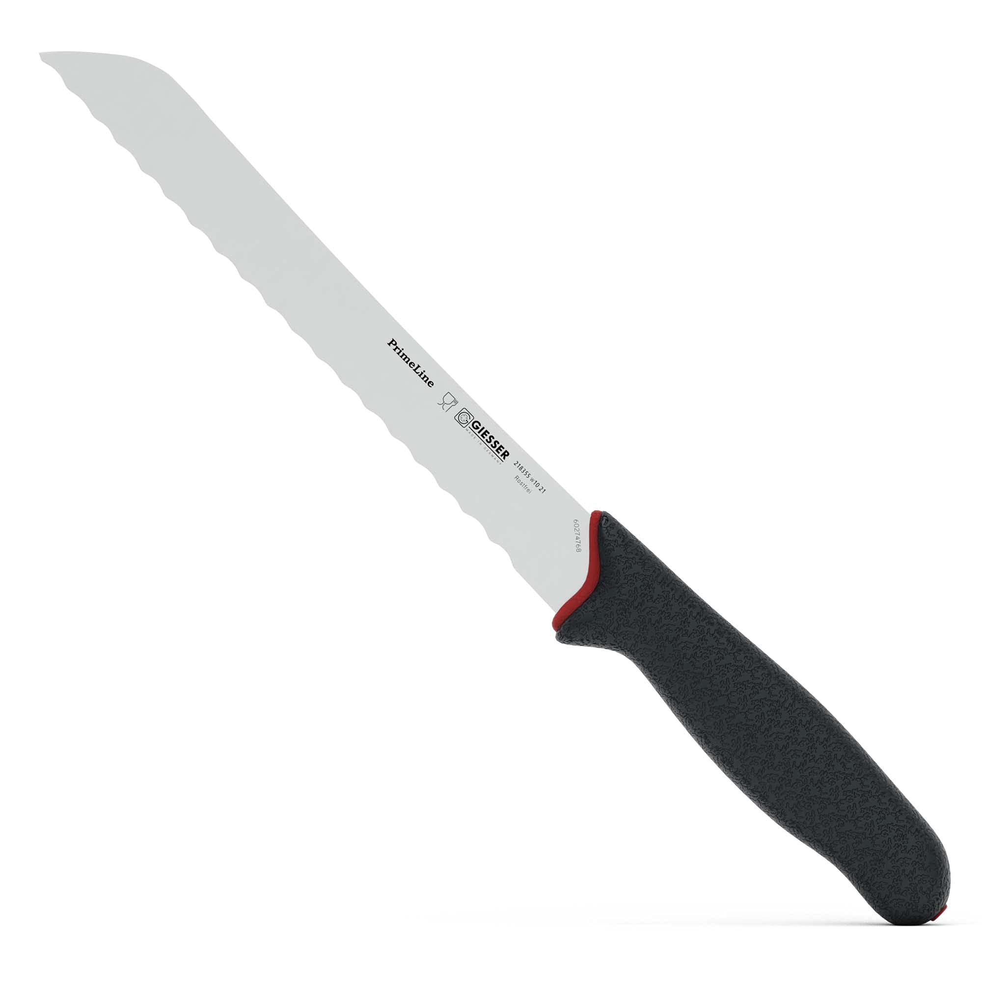Giesser depuis 1776 - fabriqué en Allemagne - couteau à pain tranchant antidérapant PrimeLine, lame dentelée de 21 cm, noir, inoxydable, lavable au lave-vaisselle 218355 w10 21