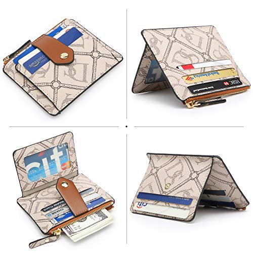 Dasein Women Zipper Wallet Purse with Monogram Signature Logo Multiple Card Slots(Beige)3