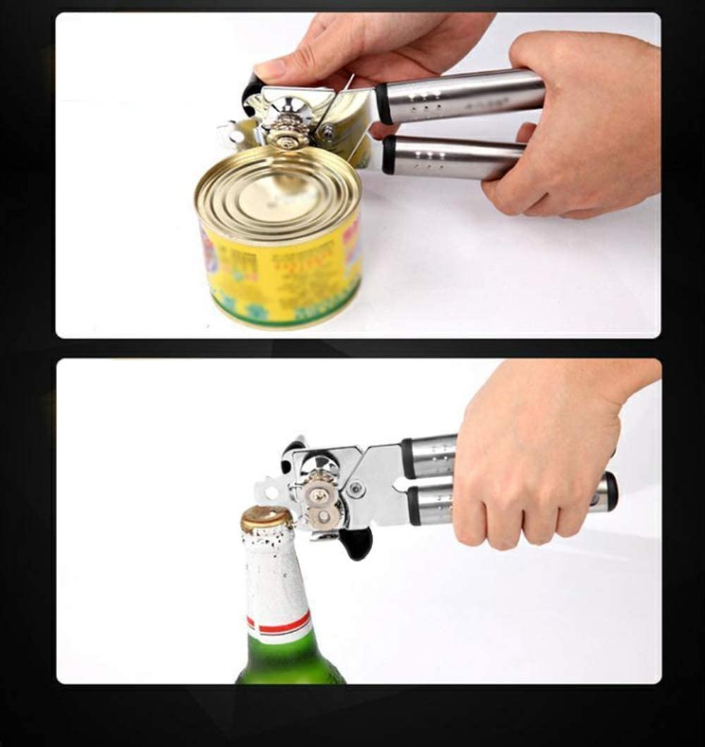 Apriscatole manuale, acciaio inossidabile per alimenti, bordi lisci, apriscatole con impugnatura antiscivolo e manopola girevole ergonomica, apribottiglie (B)