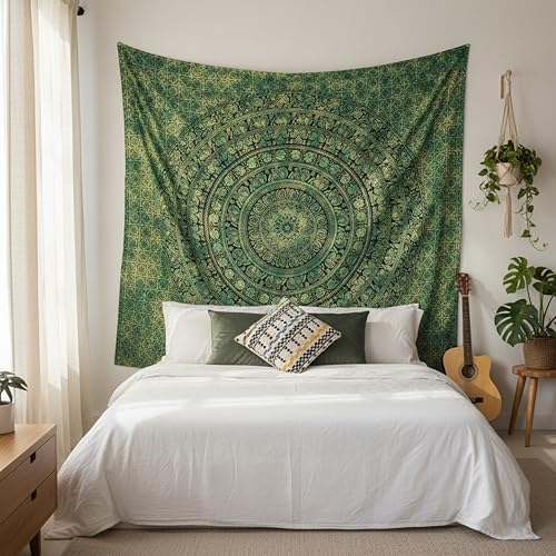 Image of Craft Trade 54x84 Inches Dark Green Cotton Mandala Ombre Wall Hanging Tapestry
