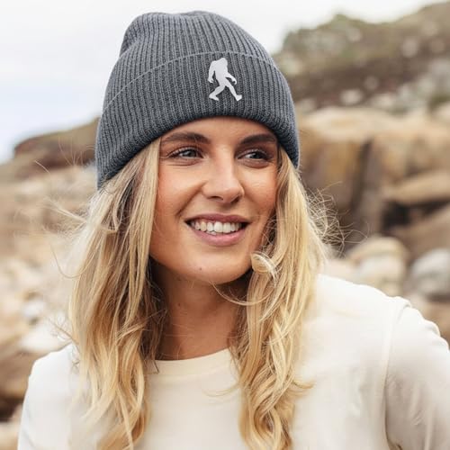 Image of Bigfoot Beanie for Men - Sasquatch Hat Winter Knit Cuffed Beanie for Women - Bigfoot Gifts for Christmas & New Year
